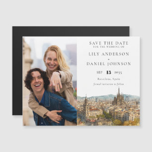Barcelona Hochzeitsfoto Save The Date Magneteinladung