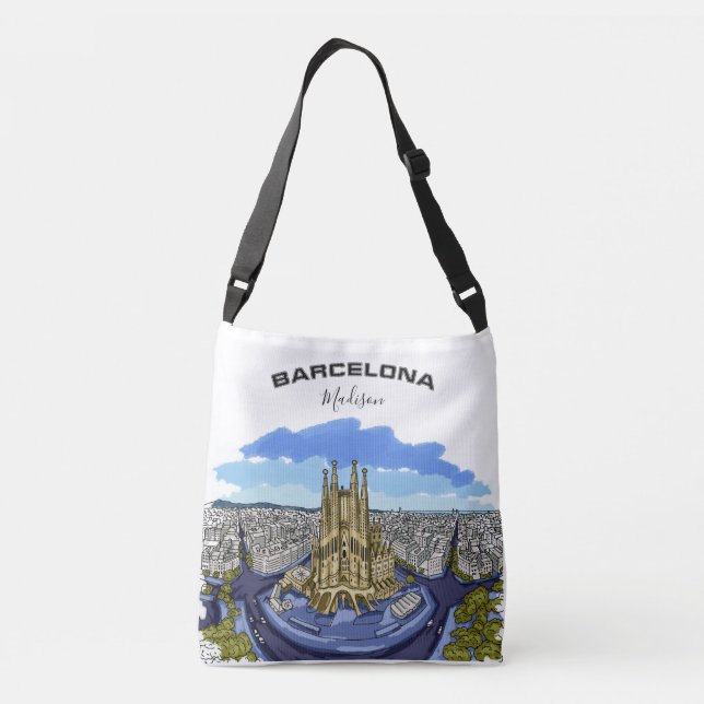 Barcelona Illustration individuelle Name Tote Tasc Tragetaschen Mit Langen Trägern (Rückseite)