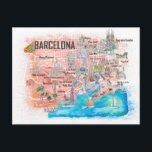 Barcelona Illustrierte Reisekarte mit Hauptstrasse Postkarte<br><div class="desc">Illustrierte Karte Barcelona mit Hauptstraßen,  Sehenswürdigkeiten und Highlights</div>