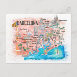 Barcelona Illustrierte Reisekarte mit Hauptstrasse Postkarte