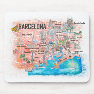 Barcelona Illustrierte Reisekarte mit Straßen Mousepad