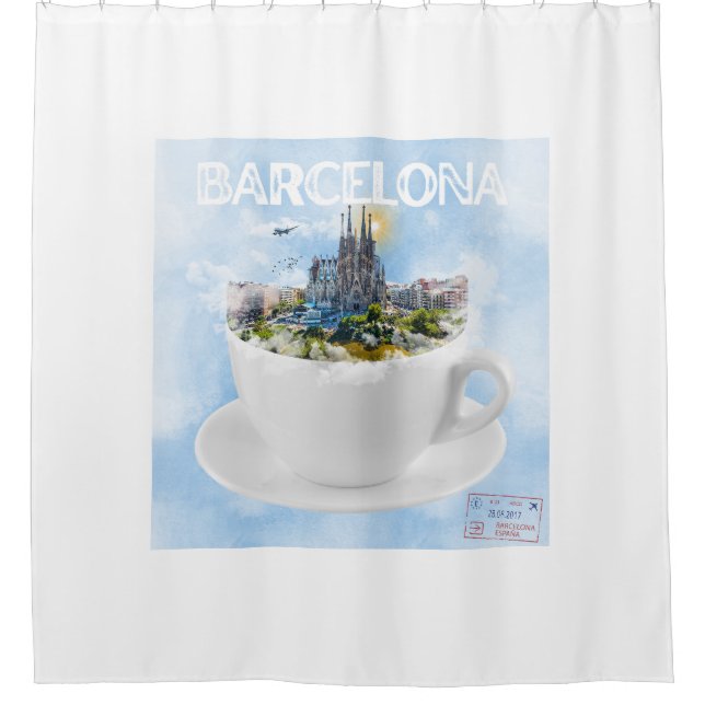 Barcelona im Teacup - Sagrada Familia Skyline Duschvorhang (Vorderseite)