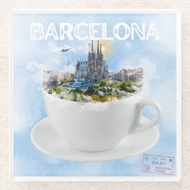 Barcelona im Teacup - Sagrada Familia Skyline Glasuntersetzer (Vorderseite)