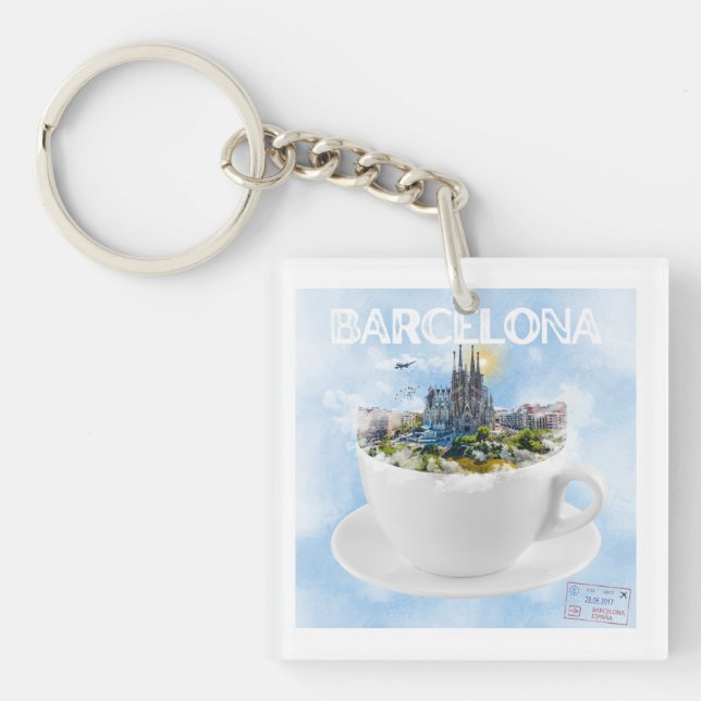 Barcelona im Teacup - Sagrada Familia Skyline Schlüsselanhänger (Vorderseite)
