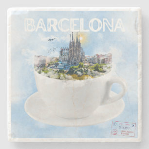 Barcelona im Teacup - Sagrada Familia Skyline Steinuntersetzer