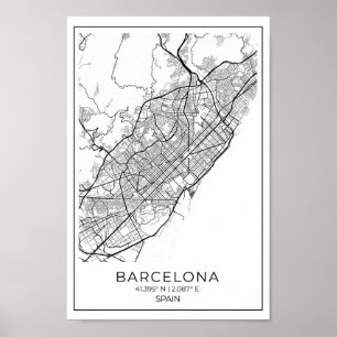 BARCELONA Karte - Schwarz-Weiß-Karte Poster