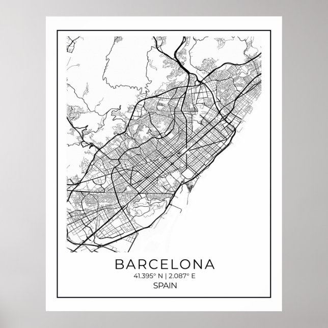 BARCELONA Karte - Schwarz & Weiß Karte Poster (Vorne)