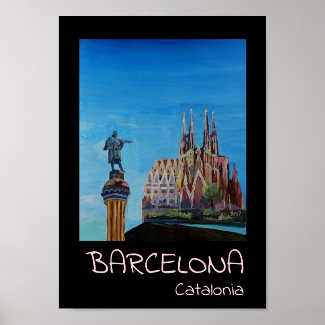 Barcelona Katalonien Sagrada Familia Retro Poster (Vorne)