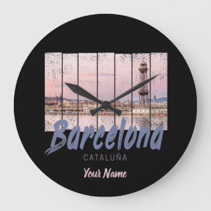 Barcelona - Katalonien - Sonnenuntergang Skyline S Große Wanduhr