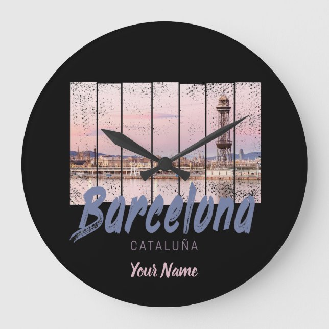 Barcelona - Katalonien - Sonnenuntergang Skyline S Große Wanduhr (Vorderseite)