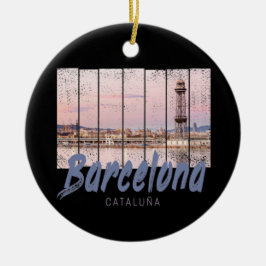 Barcelona - Katalonien - Sonnenuntergang Skyline S Keramik Ornament