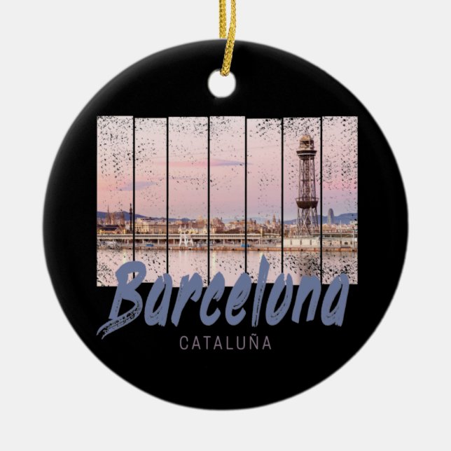 Barcelona - Katalonien - Sonnenuntergang Skyline S Keramik Ornament (Vorne)