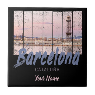 Barcelona Katalonien Sonnenuntergang Skyline Spani Fliese