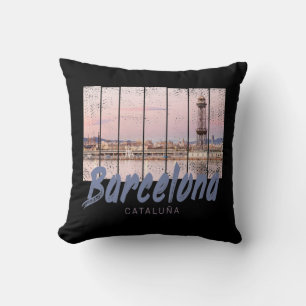 Barcelona Katalonien Sonnenuntergang Skyline Spani Kissen