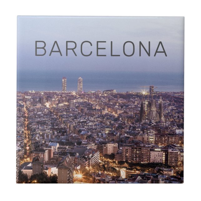 Barcelona Katalonien Sunset Skyline Spanien Stadt Fliese (Vorderseite)