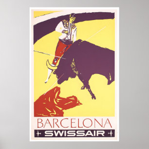 Barcelona Kunst Spanien Druck Swissair Reiseplakat Poster
