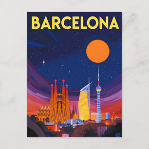 Barcelona Nachthimmel Sagrada Familia Postkarte