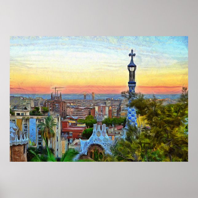 Barcelona. Panorama der Stadt aus Park Guell. Poster (Vorne)