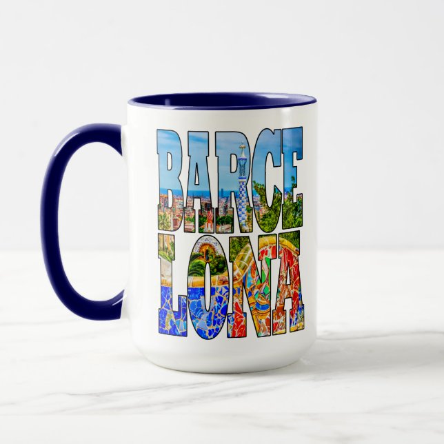 Barcelona Parc Guell Spanien Typografie Kunst Tasse (Links)
