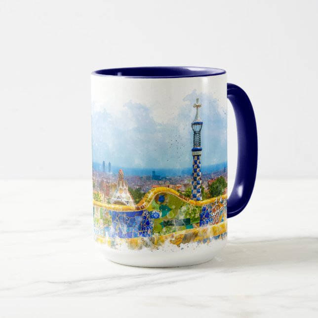 Barcelona-Park Guell bunter FotoWatercolor Tasse (VorderseiteRechts)