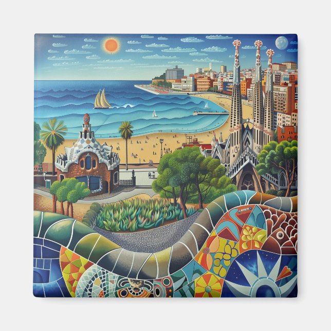 Barcelona, Park Guell, Sagrada Familia, Imán, Souv Magnet (Vorne)