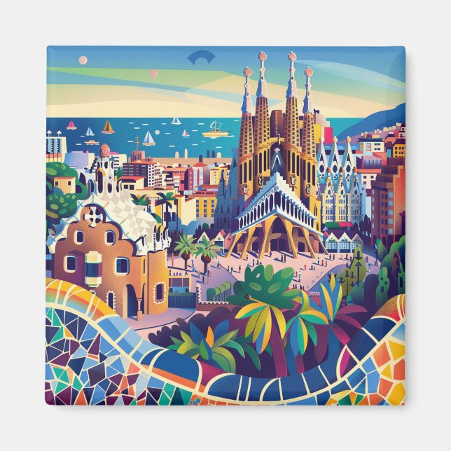 Barcelona, Park Guell, Sagrada Familia, Souvenir Magnet (Vorne)