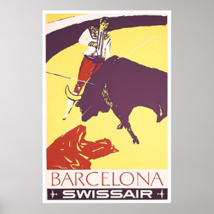 Barcelona Reiseplakat Spanien Kunst Stierkämpfer Poster
