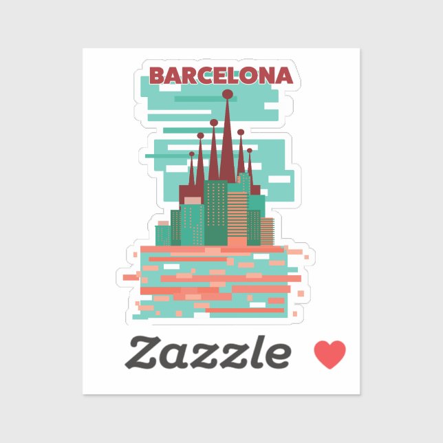 Barcelona Retro Reiseplakat Aufkleber (Blatt)