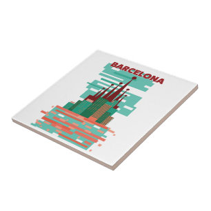 Barcelona Retro Reiseplakat Fliese