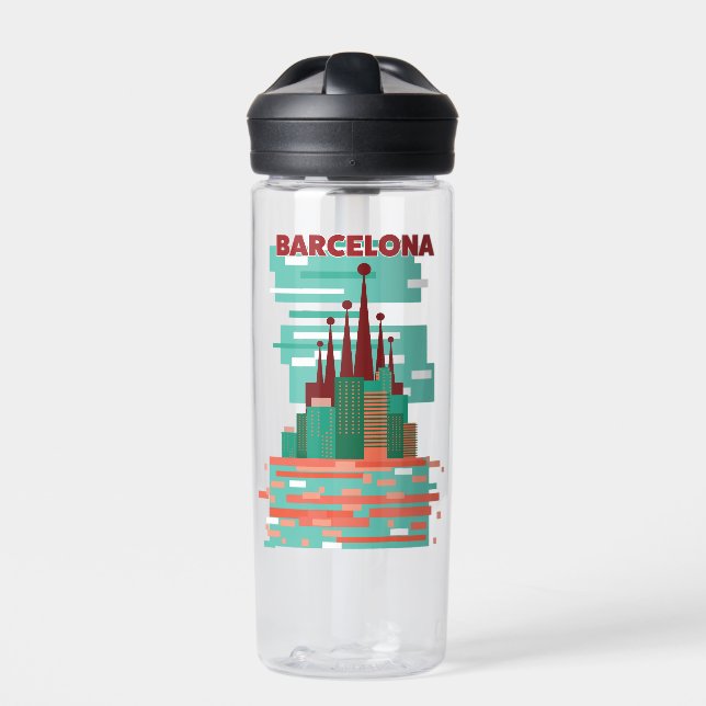 Barcelona Retro Reiseplakat Trinkflasche (Vorderseite)