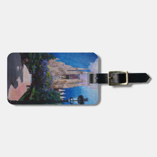 Barcelona Sagrada Familia mit Park und Laterne Gepäckanhänger (Vorderseite horizontal)