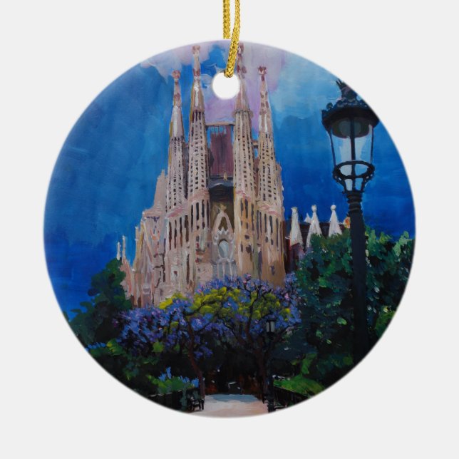 Barcelona Sagrada Familia mit Park und Laterne Keramik Ornament (Vorne)