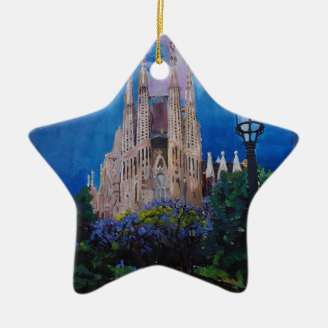 Barcelona Sagrada Familia mit Park und Laterne Keramik Ornament (Vorne)