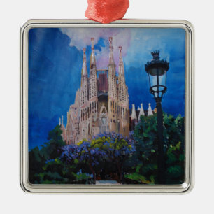 Barcelona Sagrada Familia mit Park und Laterne Silbernes Ornament