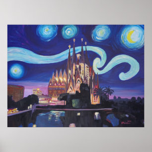 Barcelona Sagrada Familia Starry Poster