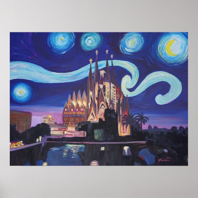 Barcelona Sagrada Familia Starry Poster (Vorne)