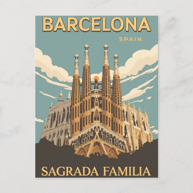 Barcelona Sagrada Familia Vintage Travel Art Postkarte (Vorderseite)