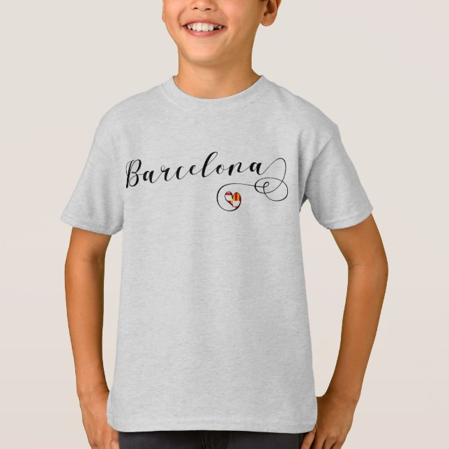 Barcelona Script Schriftart Flag Herzstück T-Shirt (Vorderseite)