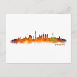Barcelona Skyline Aquarell v02 Postkarte