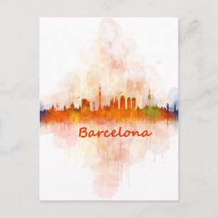 Barcelona Skyline Aquarell v04 Postkarte