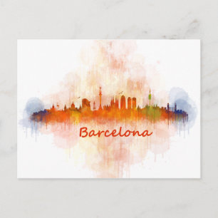 Barcelona Skyline Aquarell v04 Postkarte