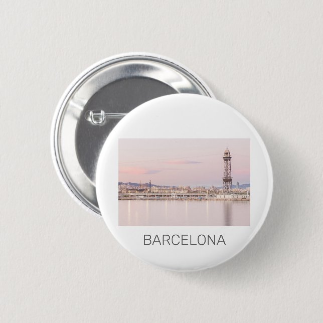 Barcelona Skyline Sunset Catalanonia Spanien Button (Vorne & Hinten)