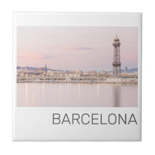 Barcelona Skyline Sunset Catalanonia Spanien Fliese