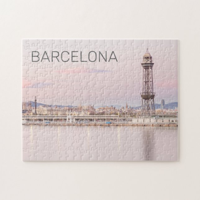 Barcelona Skyline Sunset Catalanonia Spanien Puzzle (Horizontal)