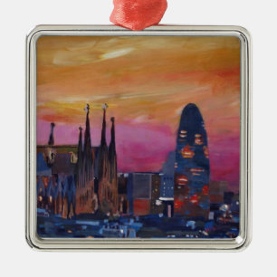 Barcelona-Skyline und Torre Agbar, Sagrada Familia Silbernes Ornament