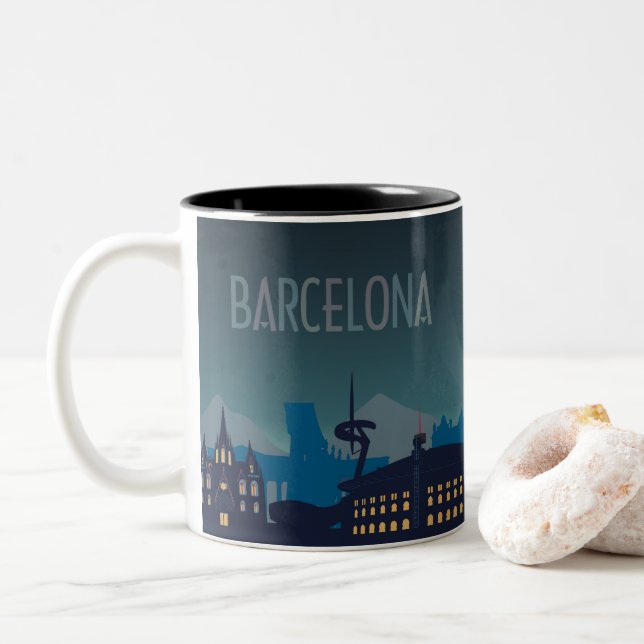 Barcelona Skyline Zwei-Tone-Kaffee-Tasse Zweifarbige Tasse (Mit Donut)