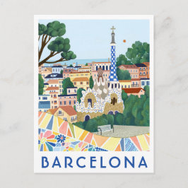 Barcelona Spain Illustrated Travel Postcard Postkarte