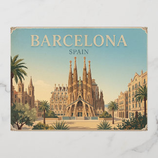 Barcelona Spain Vintage Travel Postcard Folien Feiertagspostkarte