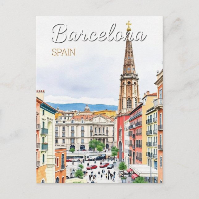 barcelona Span Travel Art Vintag Postkarte (Vorderseite)