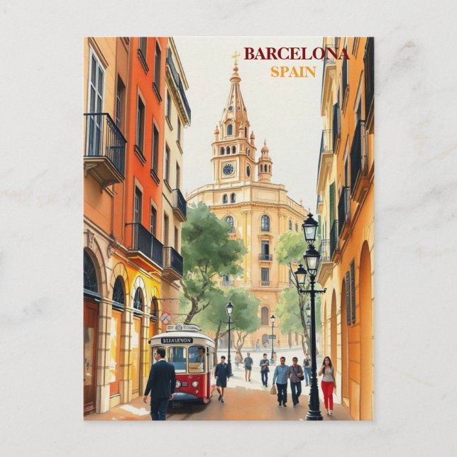 barcelona Span Travel Art Vintag Postkarte (Vorderseite)